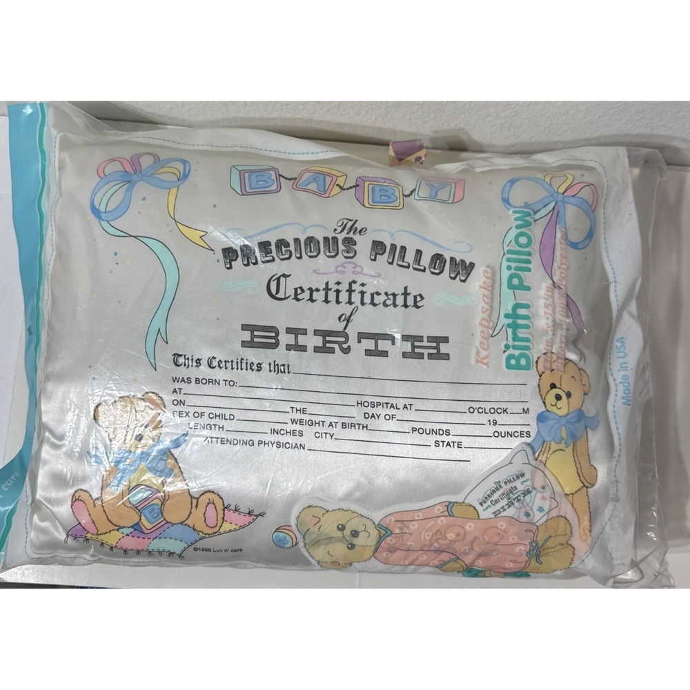 Vintage Luv‎ N Care PRECIOUS PILLOW Certificate of Birth Baby KEEPSAKE Gift FLAW